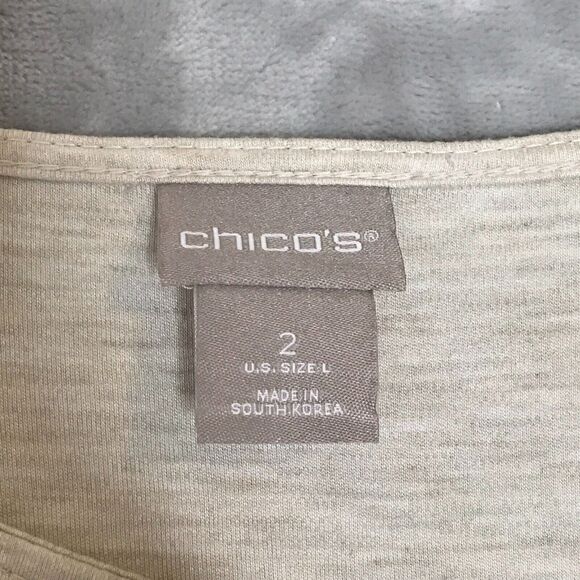 Chicos Top Womens Large Heathered Oatmeal Modal Asymmetric Collar Short Sleeve - Picture 4 of 8